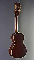 Vintage Paul Brett Signature 12-string Acoustic guitar with solid Sitka spruce top and mahogany on back and sides, scale 54.6 cm, with Fishman Sonitone USB pickup, back view