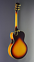 Hoyer 57 TSB Archtop Jazz Guitar, with spruce top (veneered) and maple on back and sides, cutaway, sunburst finish, 2 pickups, back view