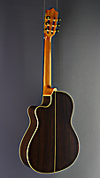 Alhambra crossover electro acoustic classical guitar, cedar, rosewood, cutaway, pickup, back side