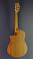 Alhambra natural finished electro acoustic classical guitar, cedar, mahogany, cutaway, pickup, back side