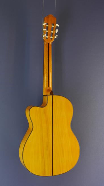 Angel Lopez, Flamencogitarre mit Tonabnehmer Fichte, Zypresse, Cutaway, Pickup, Rückseite
