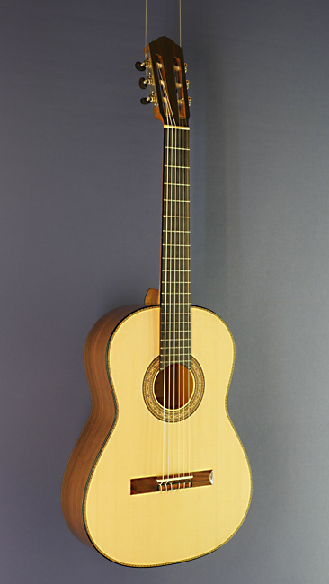 Andreas Flick, classical guitar made of spruce and walnut on pine wood, construction based od Daniel Friederich, scale 65 cm, year 2019