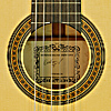 Rosette and label of Antonio Marin Montero luthier guitar spruce, birdseye maple, scale 65 cm, year 2019