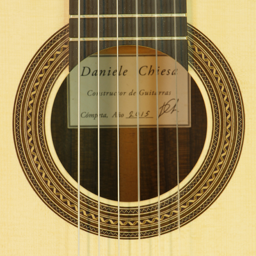 Daniele Chiesa klassische Gitarre Fichte, Ziricote, Mensur 64cm, 2015, Rosette, Schild