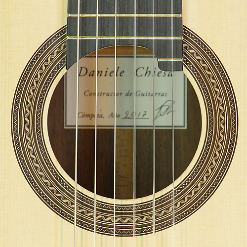 Daniele Chiesa classical guitar spruce, Madagascar rosewood, scale 65 cm, year 2017, rosette, label