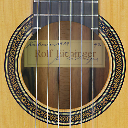 Rolf Eichinger luthier guitar with spruce top and rosewood back and sides, scale 65 cm, year 1989, rosette and label