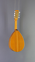 Spanische Mandoline, Flachmandoline mit massiver Zederdecke und Sapelli an Zargen und Boden, Rückseite