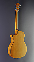 Furch Acoustic guitar in OM form with solid cedar top ans solid mahogany beck and sides, with cutaway and L.R. Baggs pickup, back view