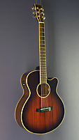 Tanglewood Winterleaf, antique violin burst lackierte Akustikgitarre mit Pickup in Folk-Form mit massiver Mahagonidecke und Mahagoni an Zarge und Boden, mit Cutaway