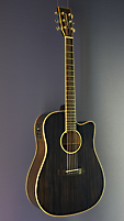 Tanglewood Black Shadow Winterleaf, black finished acoustic guitar with pickup in Dreadnought shape with solid spruce top and mahogany on back and sides, with cutaway