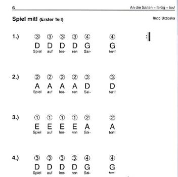 Brzoska, Ingo: An die Saiten fertig los, Mandoline/ Mandola Schülerheft, Mandolineneschule Klassenmusik Beispiel