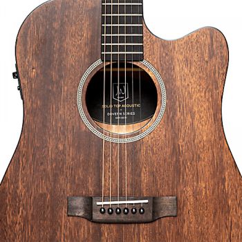 Acoustic guitar with pickup, J.N. Dovern, steel string guitar in dreadnought shape, with solid mahogany top and cutaway, front