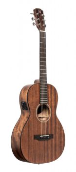 Acoustic guitar with pickup, J.N. Dovern, steel string guitar in Parlour shape, with solid mahogany top and cutaway, wide neck 45 mm