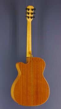 Akustikgitarre mit Tonabnehmer J.N. Lismore MJ, Westerngitarre mit massiver Fichtendecke, Mini Jumbo Form, Rückseite