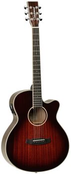 Acoustic guitar with Pickup, Tanglewood TW4 Super Folk Winterleaf, Antique Violin Burst finished guitar with solid mahogany top