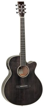 Akustikgitarre mit Tonabnehmer Tanglewood TW4 Super Folk Winterleaf, Black Shadow, schwarze Gitarre mit massiver Decke