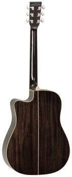 Acoustic guitar with Pickup, Tanglewood TW5, Black Shadow finished Dreadnought guitar with solid top, back view