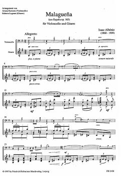 Albeniz, Isaac: Malaguena aus Espana op. 165 für Cello und Gitarre, Noten Beispiel