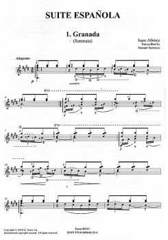 Albeniz, Isaac: Suite Espanola op. 47, Bearbeiter Manuel Barrueco, Gitarre solo, Noten Beispiel