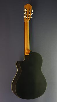 Alhambra 1C Black CW EZ, black classical guitar with pickup and cutaway, back view