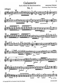 Anonymus: Galanterie for Baroque Mandolin solo, sheet music sample