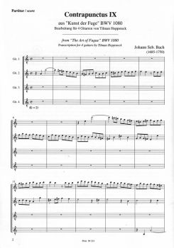 Preview: Bach, Johann Sebastian: Contrapunctus No. 9 from The Art of Fugue for guitar quartet or guitar orchestra, sheet music sample