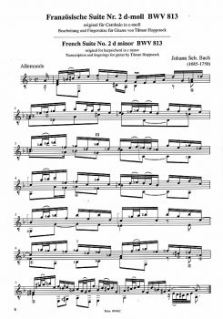 Bach, Johann Sebastian: French Suite Nr. 2, BWV 813, d-minor for guitar solo, sheet music sample