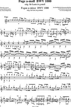 Bach, Johann Sebastian: Prelude BWV 999 d-minor, Fugue BWV 1000/1001 a-minor, ed. Tilman Hoppstock, notes sample