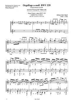 Bach, Johann Sebastian: Orgelfuge a-moll BWV 539 für 2 Gitarren, Noten für Gitarrenduo Beispiel