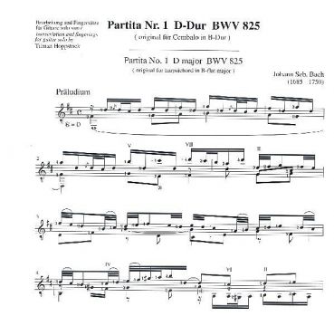 Bach, Johann Sebastian: Clavierpartita Nr. 1 BWV 825 D-Dur für Gitarre solo, Noten Beispiel