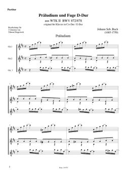 Bach, Johann Sebastian: Prelude and Fugue in D major BWV 872/878 for 3 guitars, arr. Tilman Hoppstock, sheet music sample