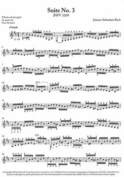 Bach, Johann Sebastian: Suite No. 3, BWV 1009, ed. Pepe Romero for guitar solo, sheet music sample