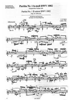 Bach, Johann Sebastian: Violin Partita No.1, B-minor BWV 1002, guitar solo sheet music, editor Tilman Hoppstock sample