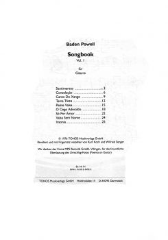 Powell, Baden: Songbook Vol. 1, Guitar solo sheet music content