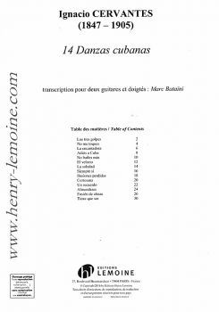 Cervantes, Ignacio: Danzas Cubanas für 2 Gitarren, Noten für Gitarrenduo Inhalt