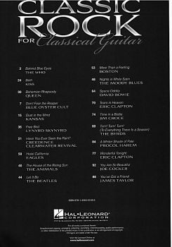 Classic Rock for Classical Guitar solo, Gitarre solo Noten und Tabulatur Inhalt