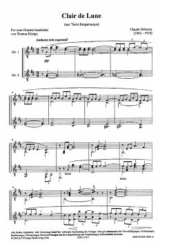 Debussy, Claude: Clair de Lune aus Suite Bergamasque für Gitarrenduo, Noten Beispiel
