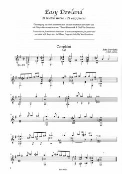 Preview: Dowland, John: Easy Dowland, 21 easy Lute Works for guitar solo, sheet music sample