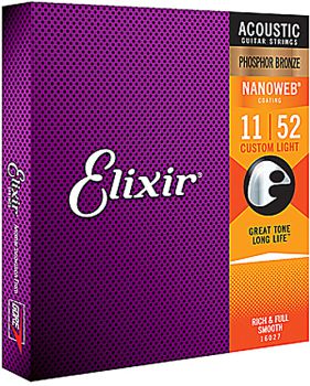 Strings for Acoustic Guitar Elixir Nanoweb custom light phosphor bronze, 011 - 052, coated