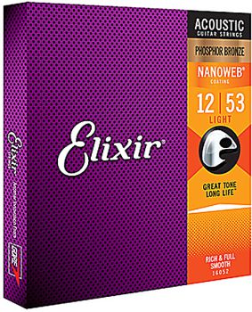 Saiten für Westerngitarre Elixir Nanoweb light Phosphor Bronze, 012 - 053, beschichtet, coated