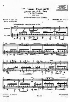 Falla, Manuel de: Premiere Danse Espagnole, extrait de la vie breve for Cello and Guitar, sheet music sample