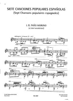 Falla, Manuel de: Siete Canciones Populares Españolas for voice and guitar, notes sample