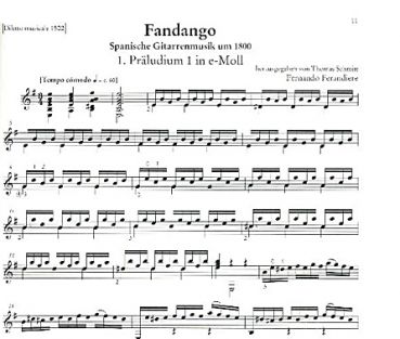 Fandango - Spanische Gitarrenmusik um 1800, Noten für Gitarre solo Beispiel
