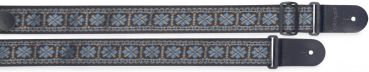 Guitar strap with brodered folk pattern, blue