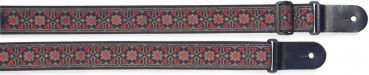Guitar strap with brodered folk pattern, red