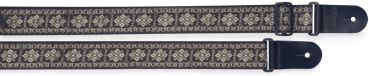 Guitar strap with brodered folk pattern, grey