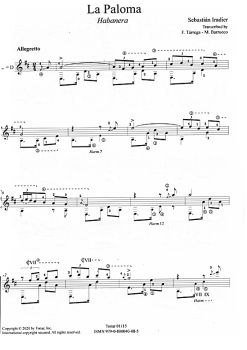 Granados: A la Cubana - Malats: La Morena - Iradier: La Paloma, Transcription Manuel Barrueco for guitar solo, sheet music sample