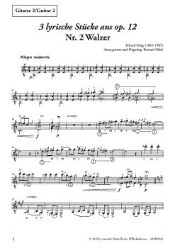 Grieg, Edvard: 3 lyrische Stücke op. 12 für 2 Gitarren, Noten Beispiel Gitarre 2