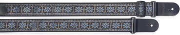 Guitar strap with brodered folk pattern, blue