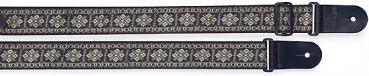 Guitar strap with brodered folk pattern, grey